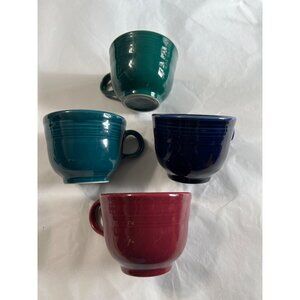 Vintage Fiesta Coffee Cups Set Of 4 - Burgundy Cobalt Juniper & Green Colors